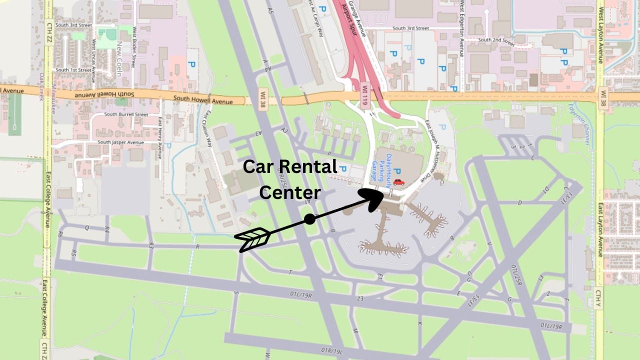 Car Rental Companies at Milwaukee Mitchell International Airport custom map